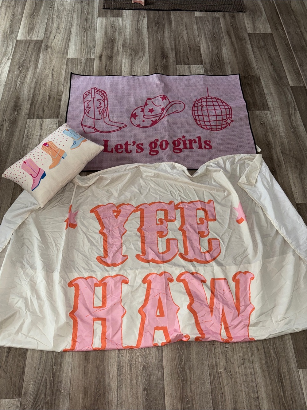 Girls room decor- Rug, pillow and wall tapestry